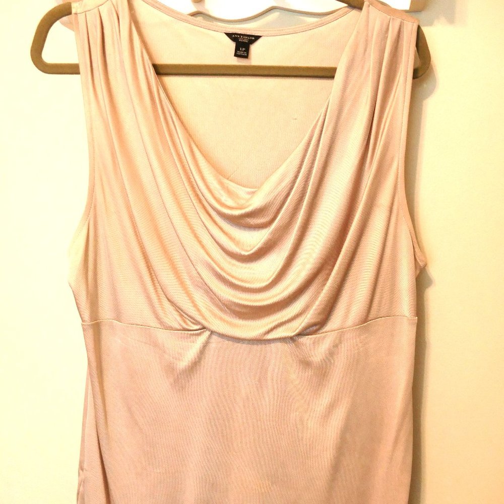 Cream stretchy ann taylor cowl neck top.  Size L (PL)